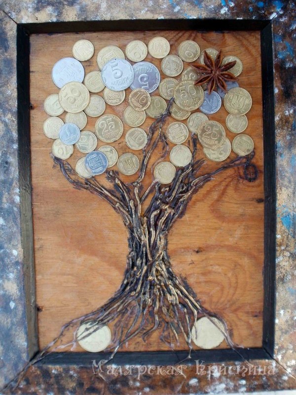 Декупаж денежное дерево из монет
