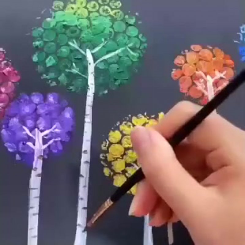 Рисование деревьев пупырчатой пленкой