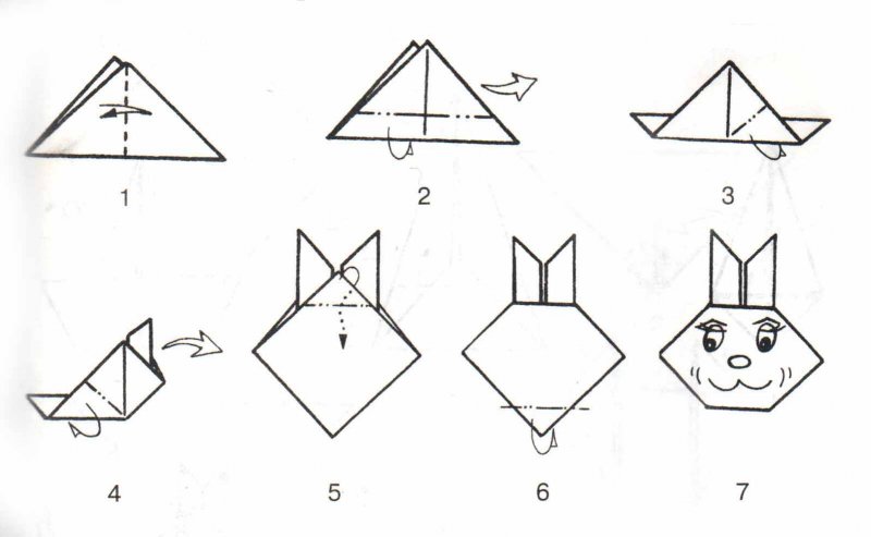 Оригами зайчик из бумаги для детей 5-6