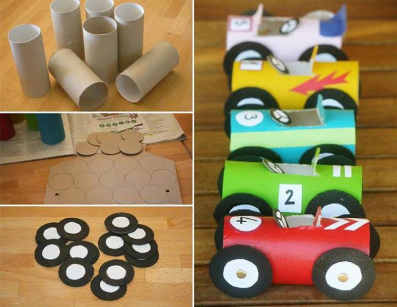 Машинки из рулончиков от туалетной бумаги для детей