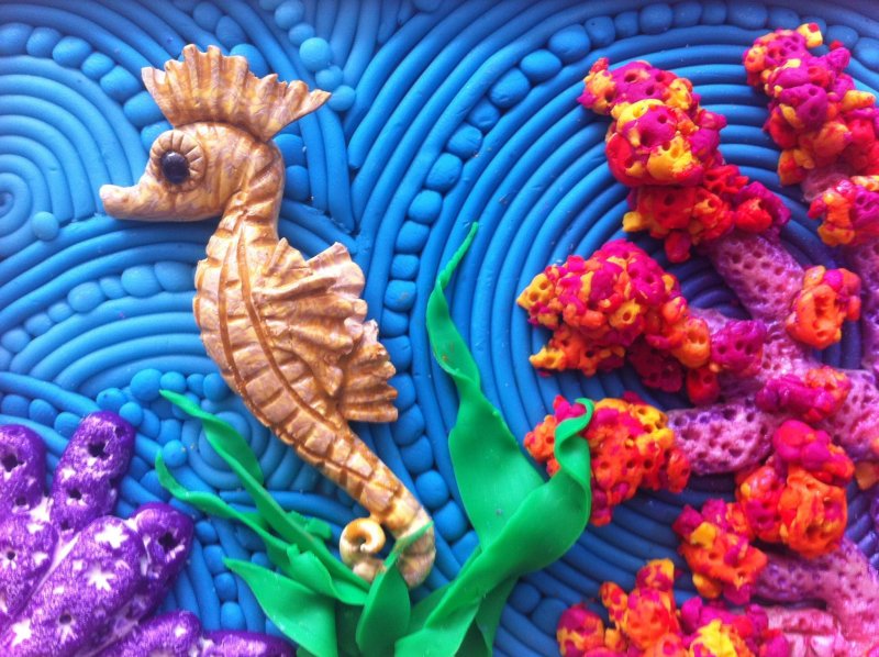 Пластилиновая живопись подводный мир