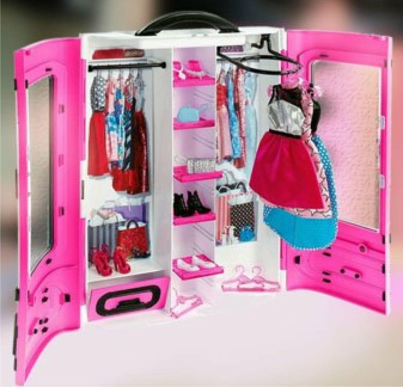 Barbie мебель для кукол розовый шкаф модницы