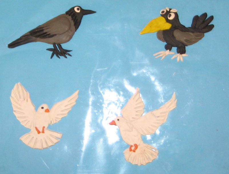 Картина из пластилина голуби