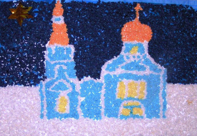 Мозаика из яичной скорлупы Церковь