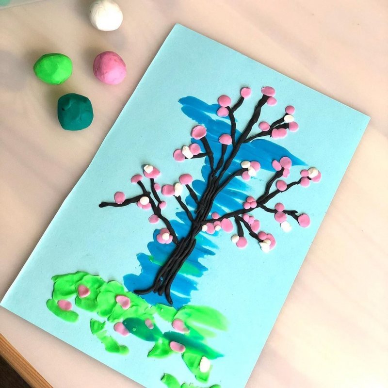 Цветущее дерево пластилинография