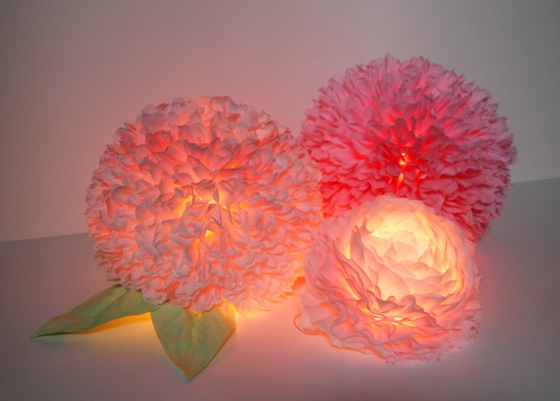 Цветы из ткани светильники