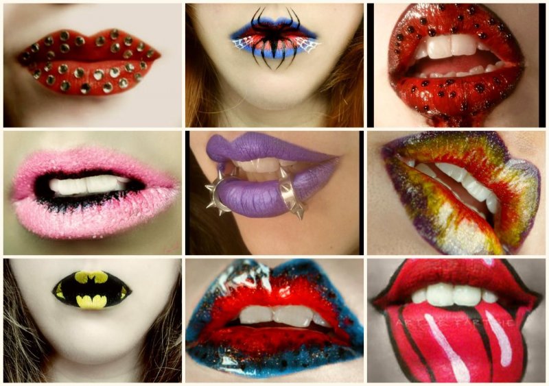 Необычный макияж губ красками