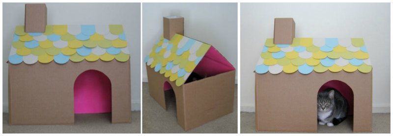 Домик для кошки из картонной коробки поделка