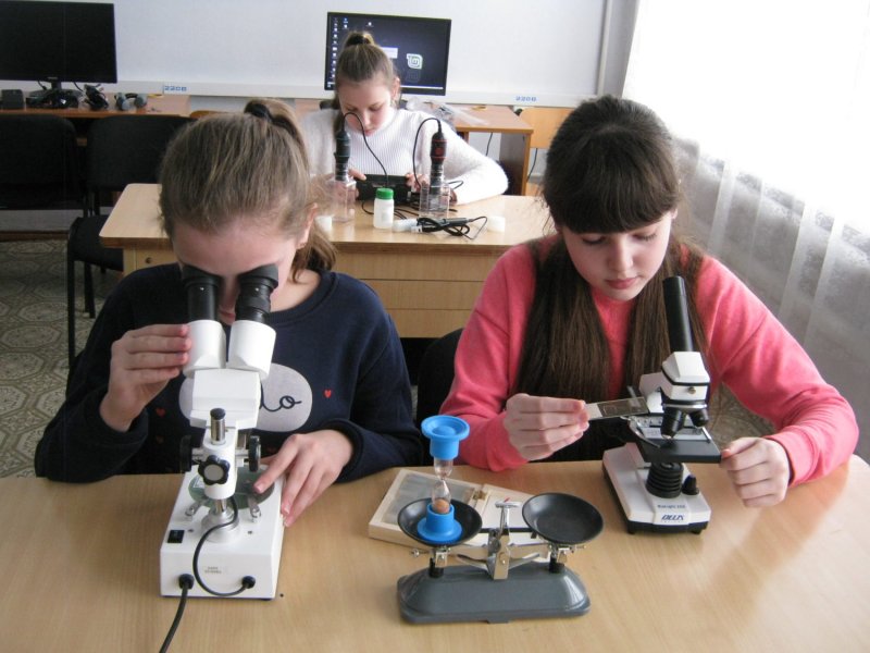 Школьники на уроке биологии