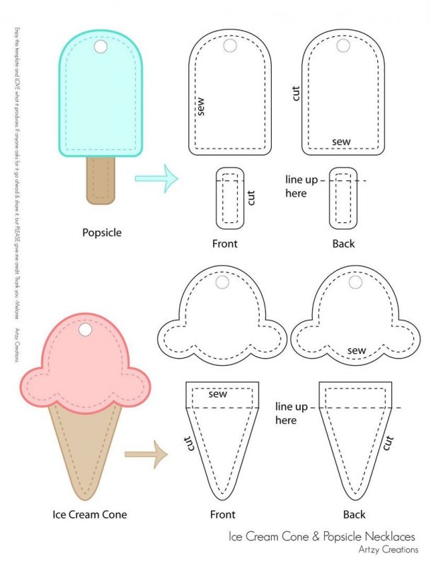 Выкройка мороженого эскимо из фетра