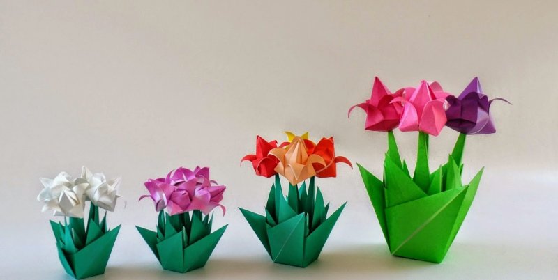 Объемный тюльпан оригами