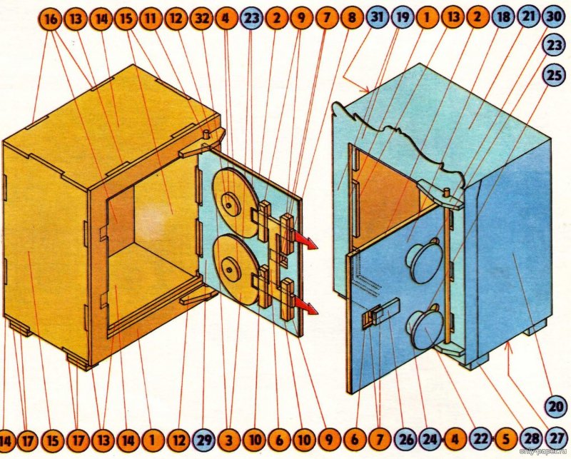 Модель сейфа из бумаги