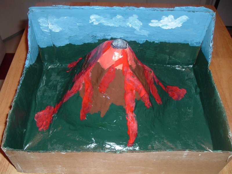 Макет вулкана из пластилина в разрезе