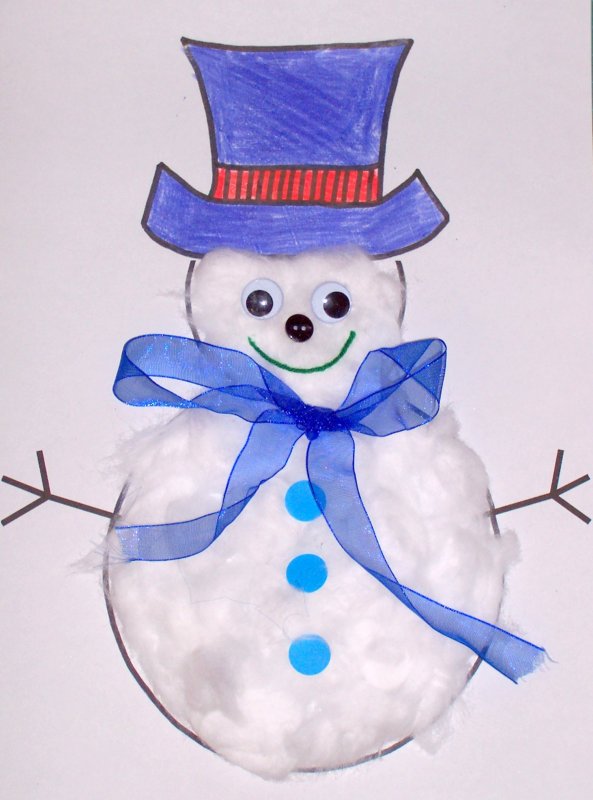 Новогодняя открытка Снеговик из ватных дисков