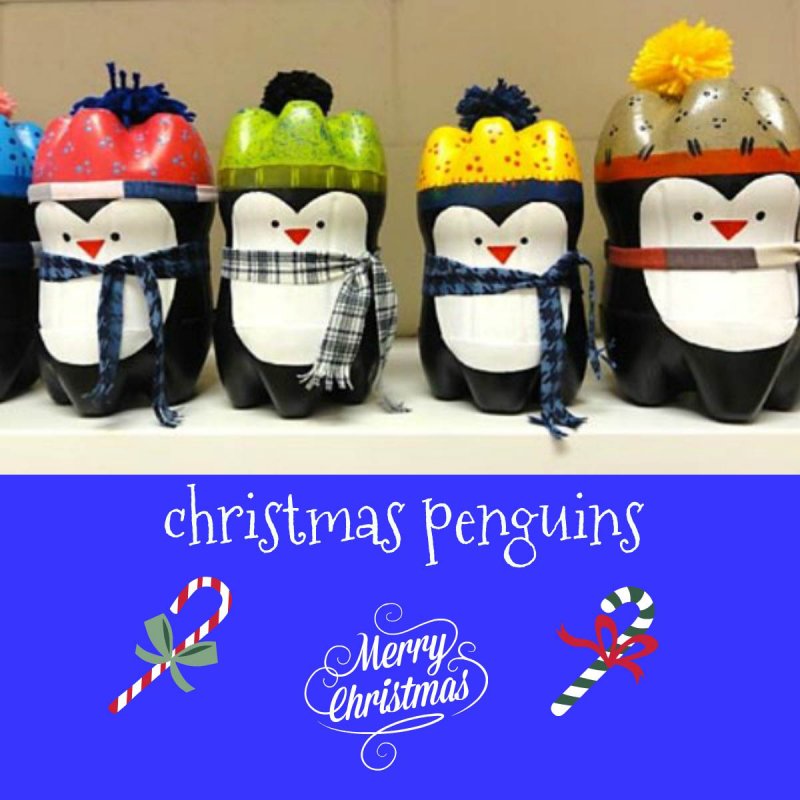Пингвин новогодний из бутылок