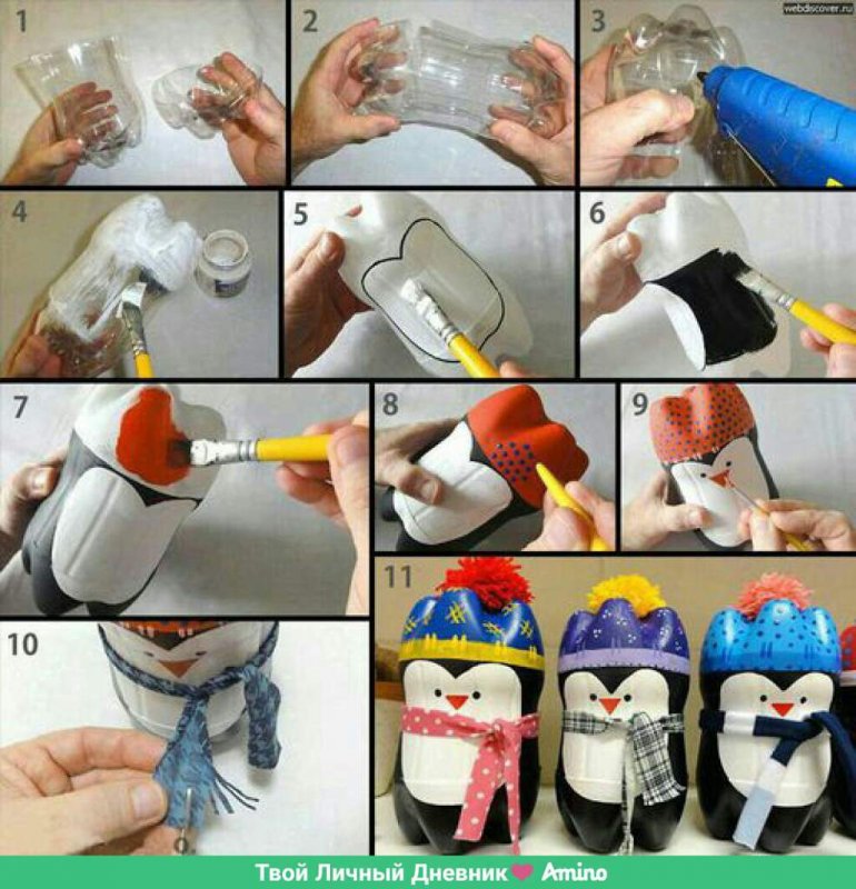 Пингвины из пластмассовых бутылок