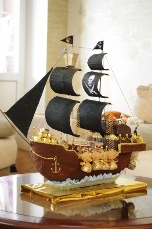 Пиратский корабль из конфет