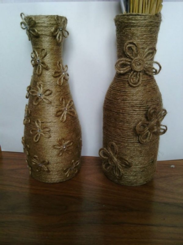 Декор напольной вазы шпагатом