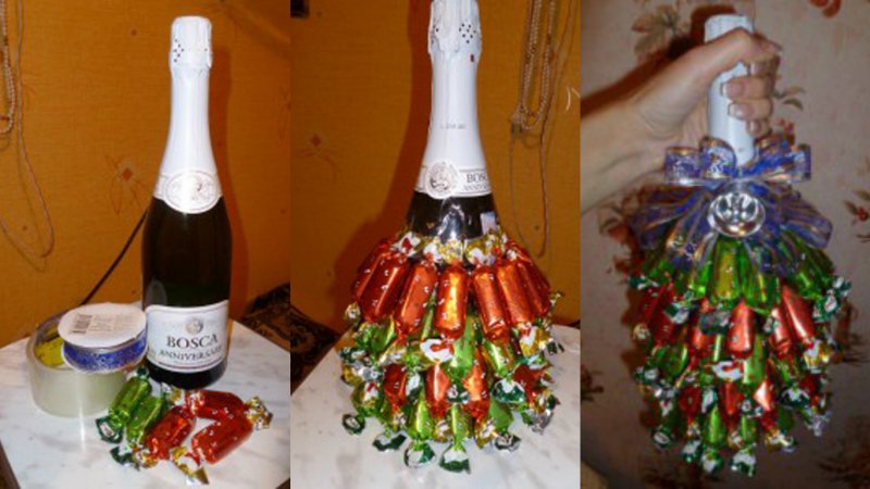 Украшение бутылки шампанского на новый год своими руками