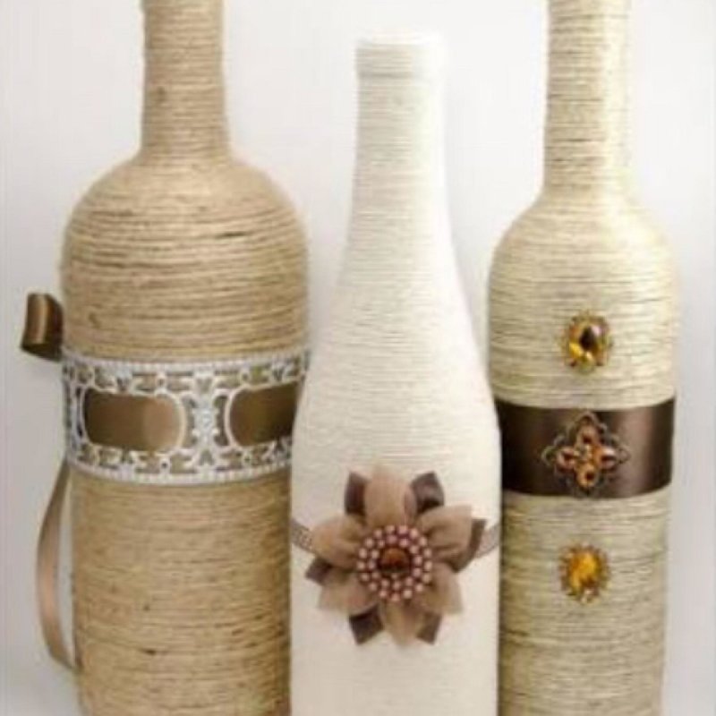 Бутылки декорированные шпагатом