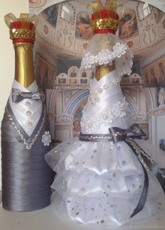Украшение бутылки шампанского на свадьбу украшение в подарок