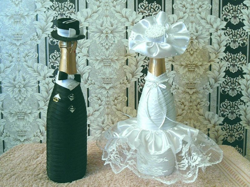 Украшение бутылок на свадьбу