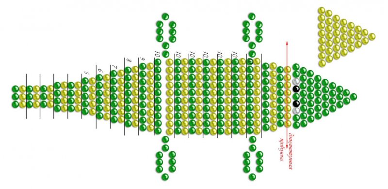 Схема плетения из бисера крокодила объемного