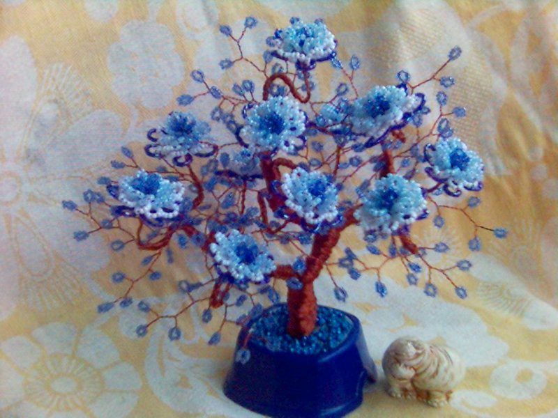 Дерево из синего бисера для начинающих