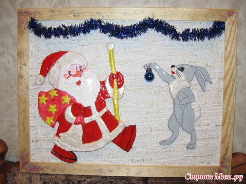 Дед Мороз из солёного теста панно