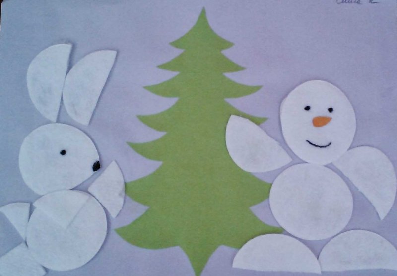 Детская Новогодняя поделка Снеговик из ватных дисков