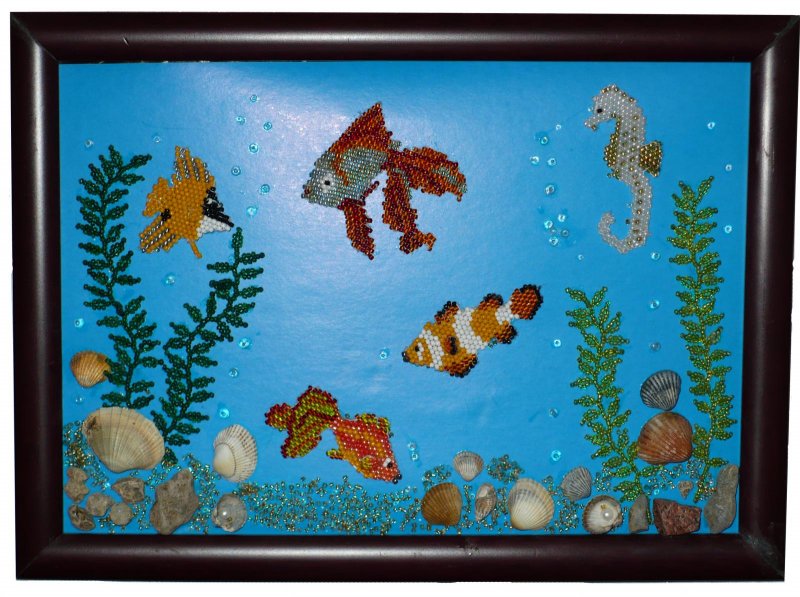 Панно аквариум с рыбками из бумаги