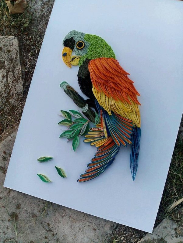 Объемный попугай из бумаги
