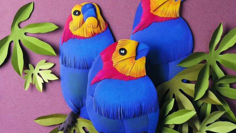 Картон цветной попугаи