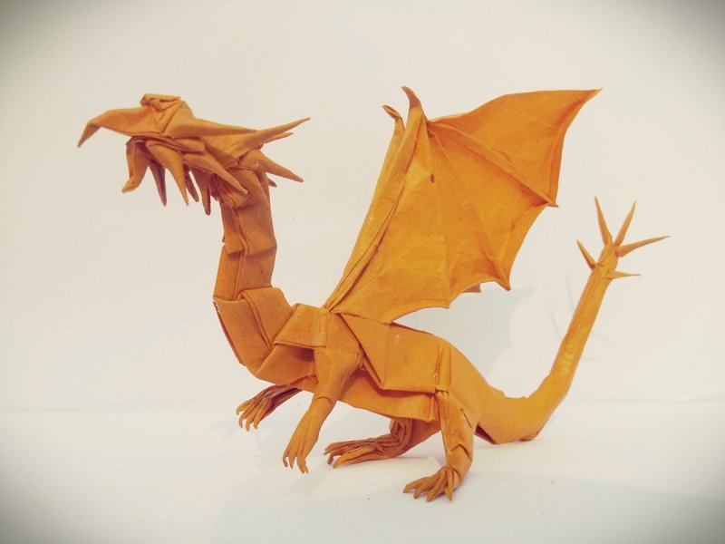 Модульное оригами красный китайский дракон