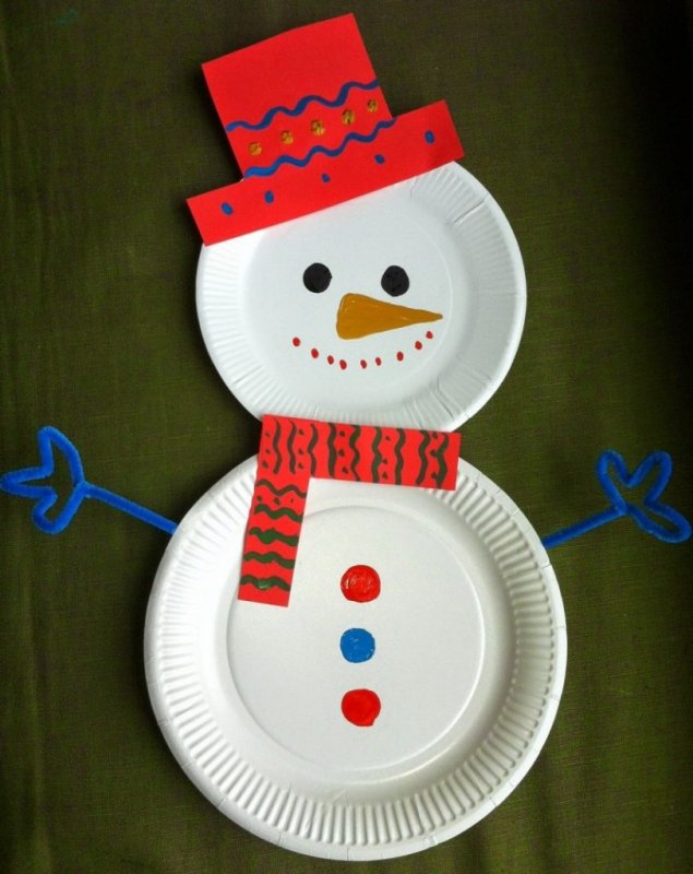 Снеговик из тарелок одноразовых
