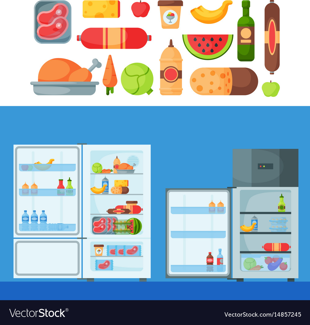 Аппликация цветная продукты и холодильник