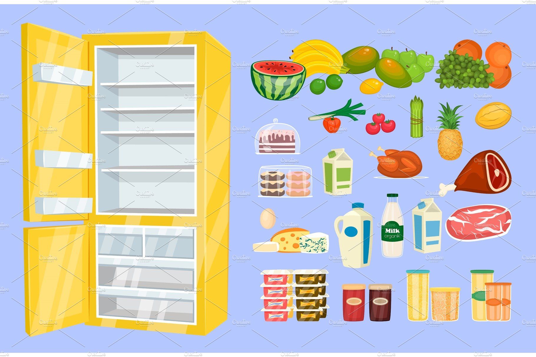 Нарисовать холодильник с продуктами