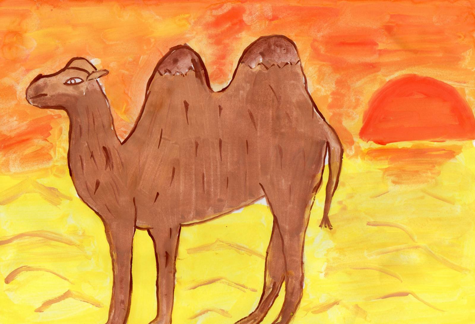 Рисование верблюда в пустыне