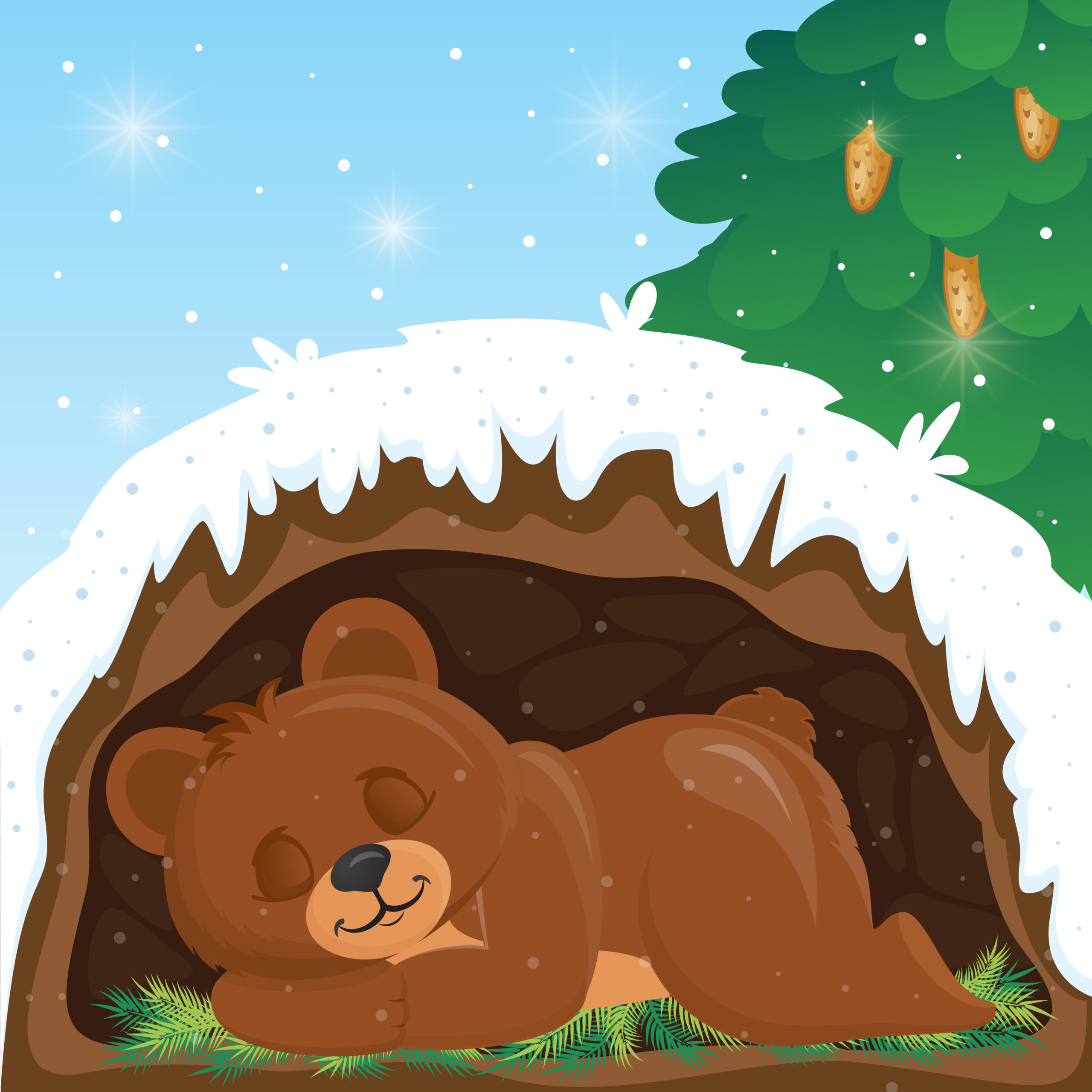 Медведь спит в берлоге для детей