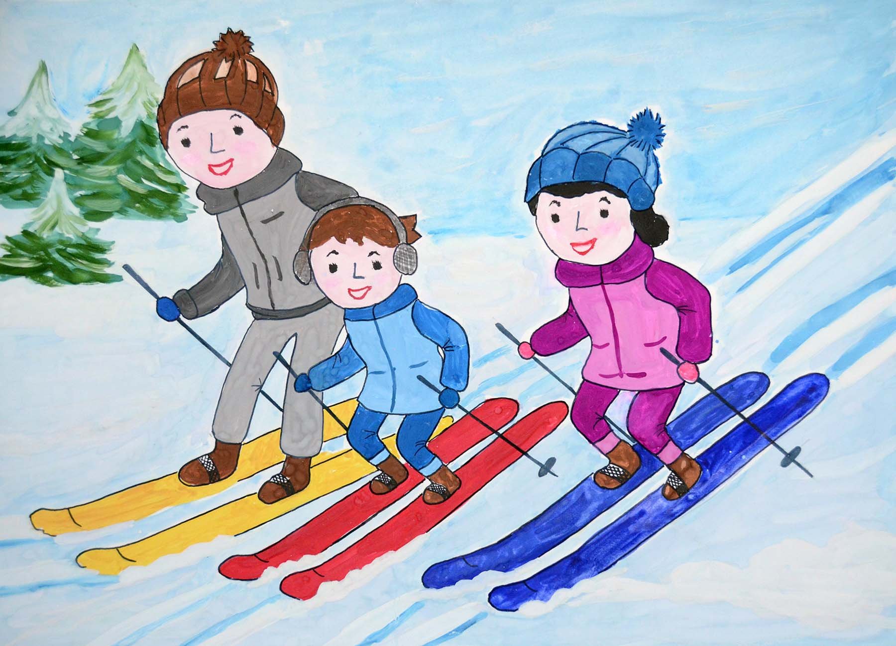 Рисование в детском саду лыжник