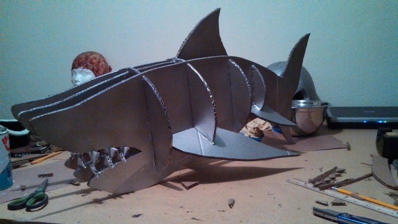 3д акула из бумаги