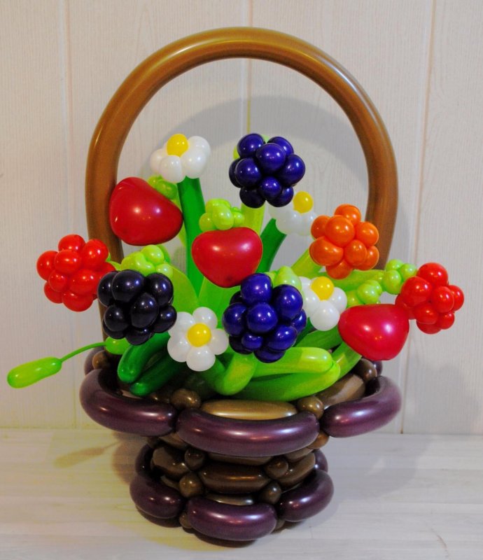 Корзинка с цветами из воздушных шаров
