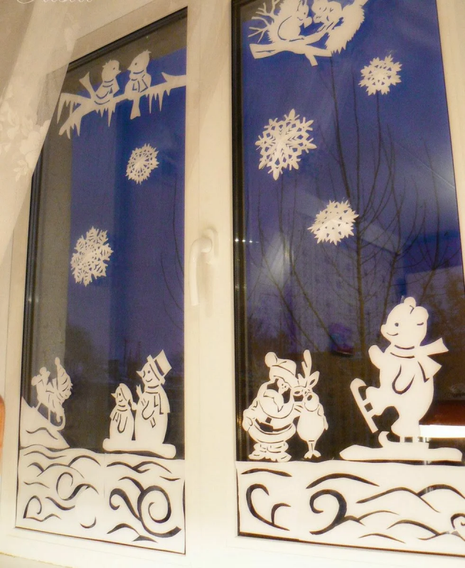 Трафареты на окна к новому году