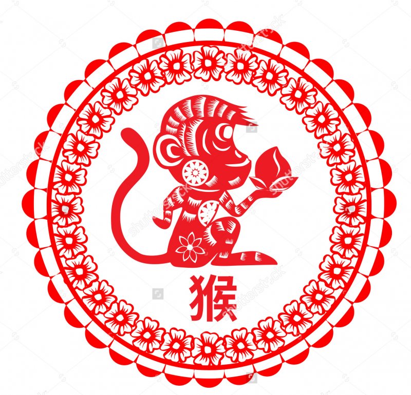 Красные вытынанки новогодние символ года обезьяна