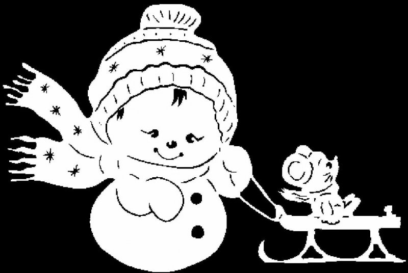 Вытынанки Снегурочка с кроликом на окне
