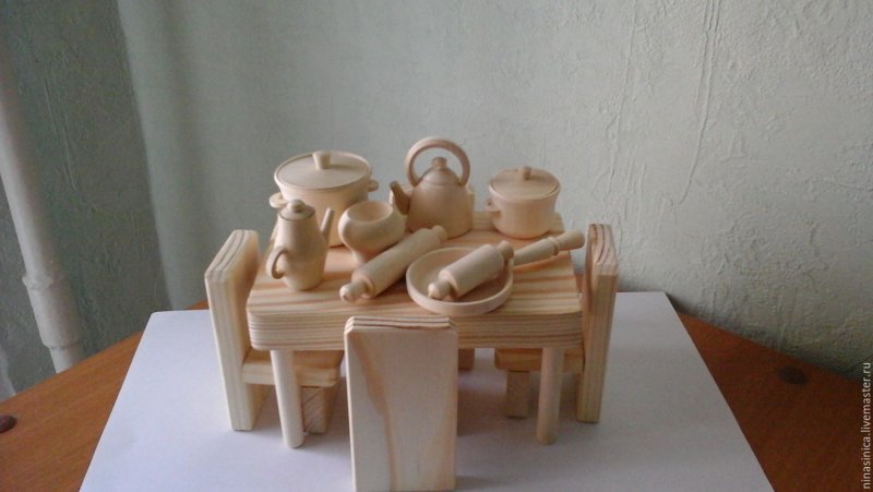 Кукольная посуда деревянная
