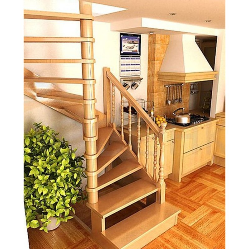 Деревянная межэтажная лестница лес-03 (поворот 180°)