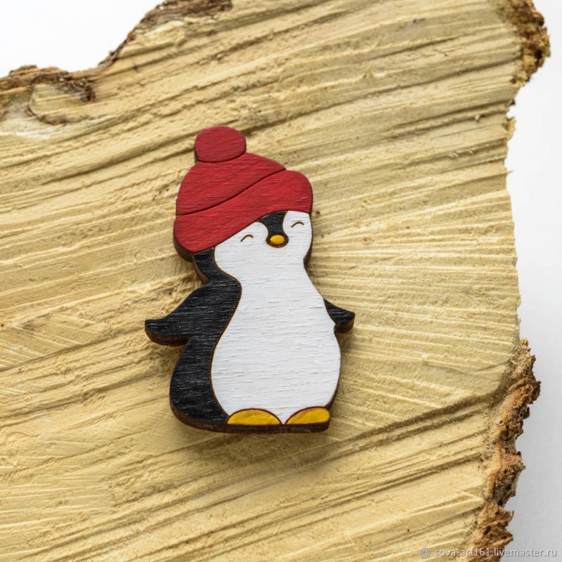Значки деревянные Пингвин