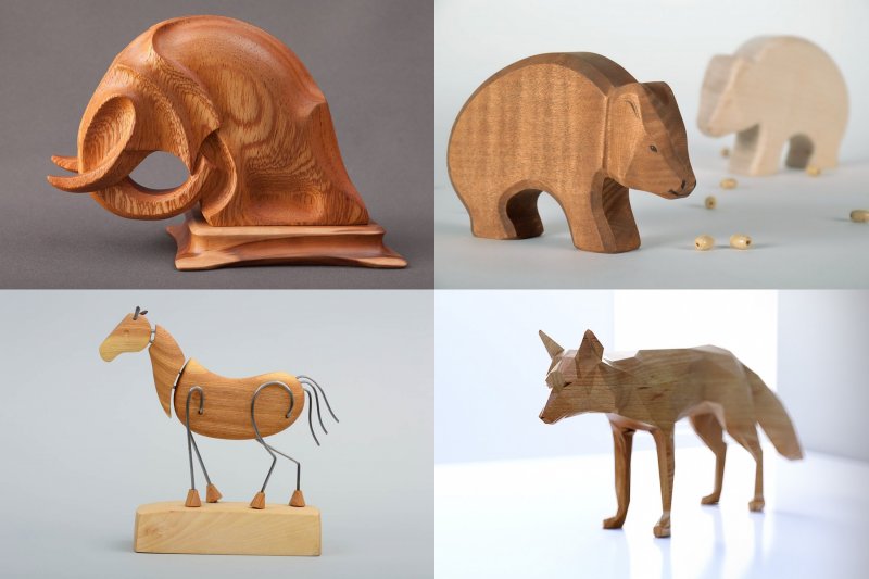 Фигуры животных из дерева для интерьера
