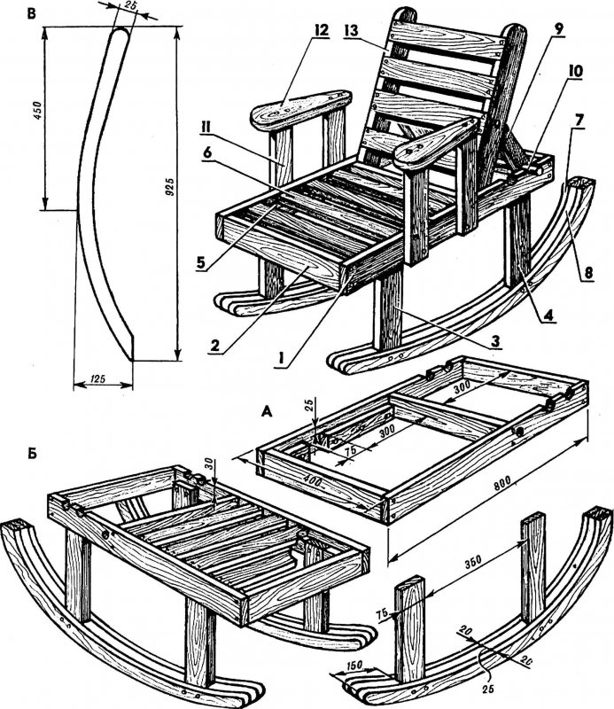 Кресло-качалка чертежи и схемы из дерева